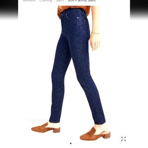 Madewell women's 9" high-rise skinny jeans in dark blue polka dot denim, siz 32.